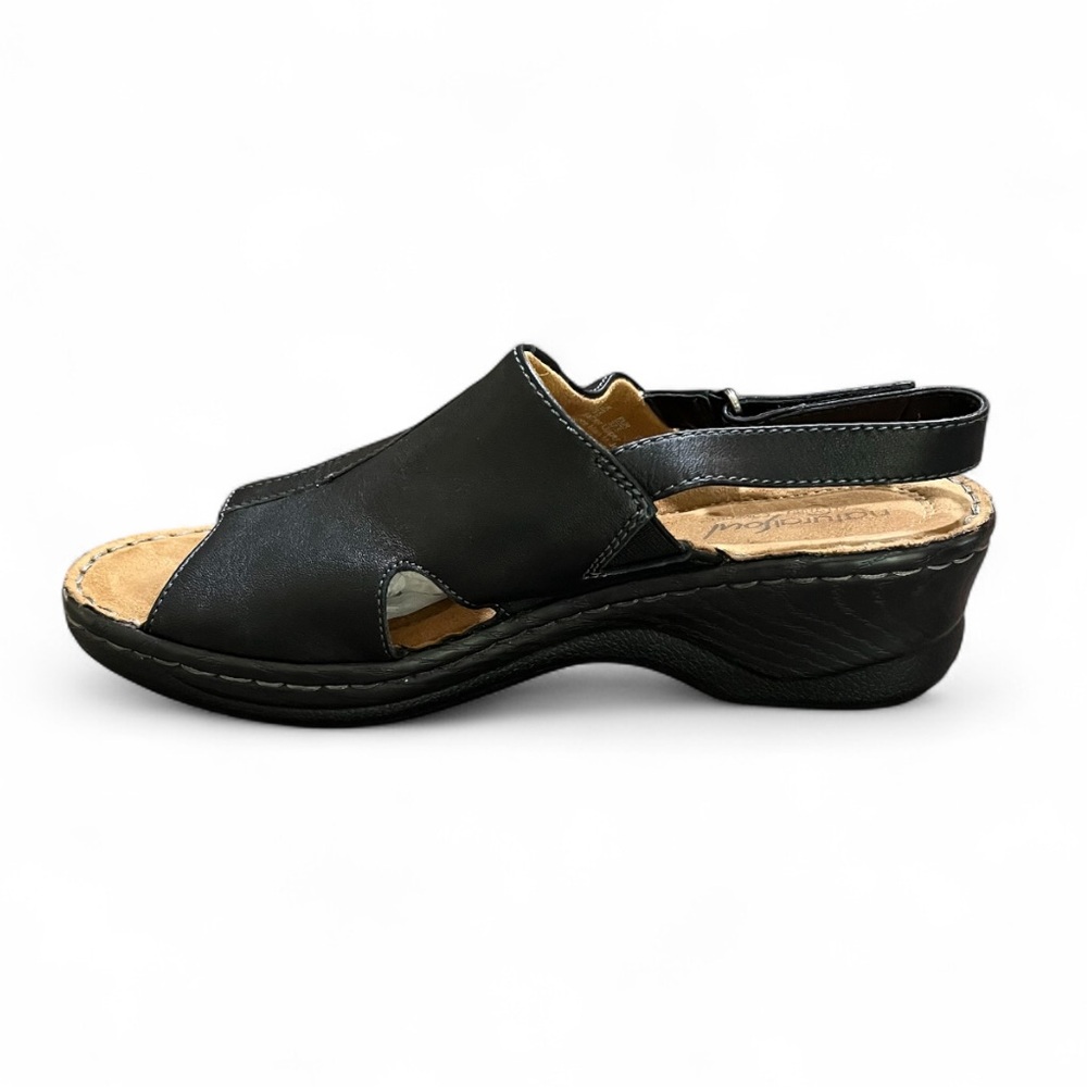 Leather Natural Soul Seleste Black Slingback Wedge Sandals Size 7.5M - Picture 5 of 7